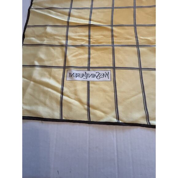 Yves Saint Laurent YSL Retro Silk Scarf Yellow Brown Geometric 30” LOGO Vintage - Picture 9 of 13